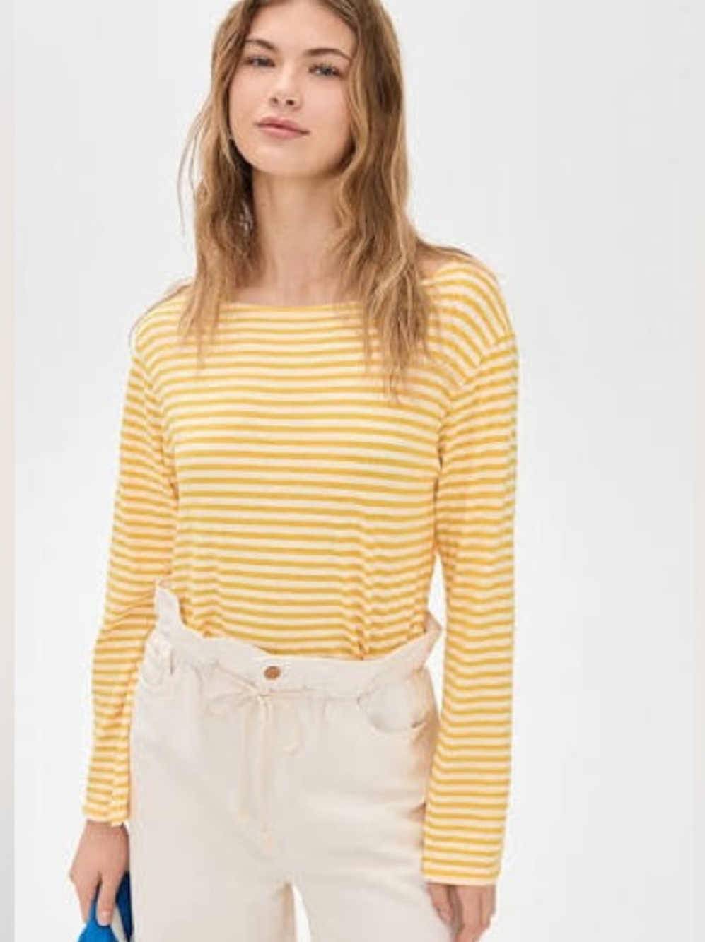MOTHER Boatneck Yellow & White Striped Long-Sleeve Top
